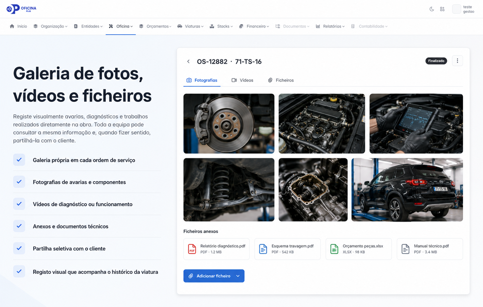 Galeria de fotos vídeos e ficheiros das obras no OficinaPlus